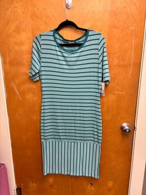 LuLaRoe Teal Striped Short-Sleeve Midi Dress